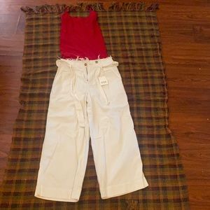 White Soft Beach Pants w Free Red Tank top